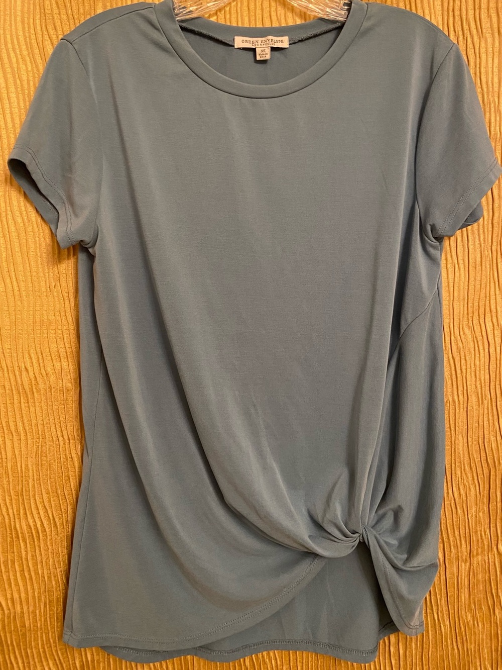 Green Envelope Short Sleeve Twist-Knot Tee - Steel Blue